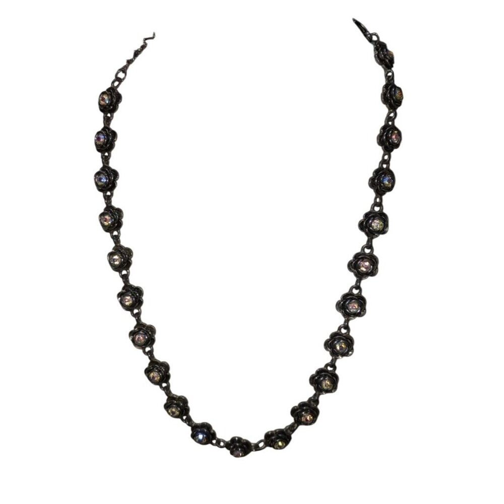 Premier Designs Aurora Borealis Rose Necklace 14-18 Silver Tone Metal Extender